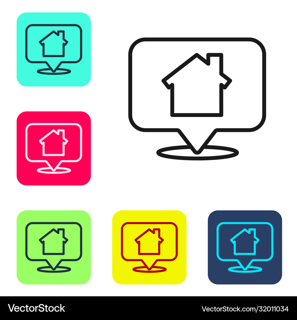 Black line map pointer with house icon isolated Black line map pointer with house icon isolated vector image