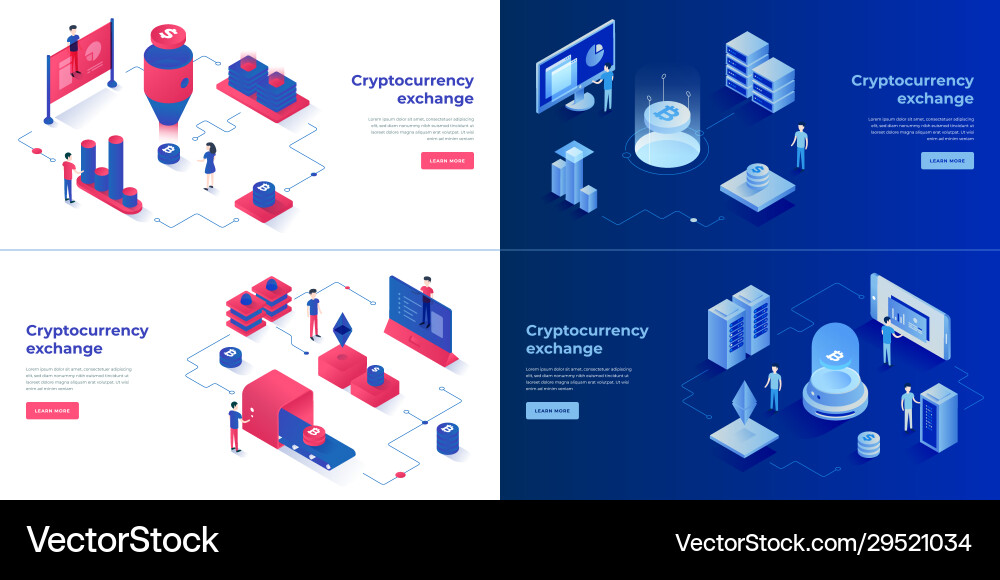 Cryptocurrency exchange and blockchain 3d Cryptocurrency exchange and blockchain 3d vector image