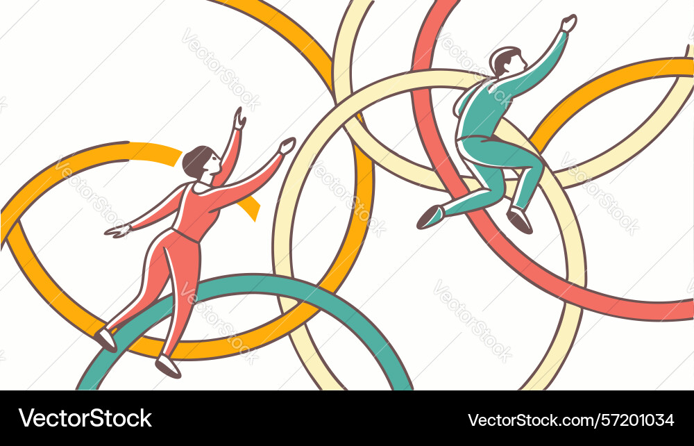 Dynamic people with intersecting color ribbons vector image