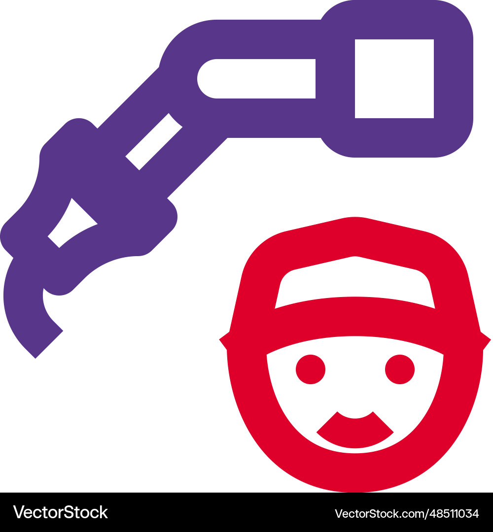 Factory worker operating a robotic arm Vector Image