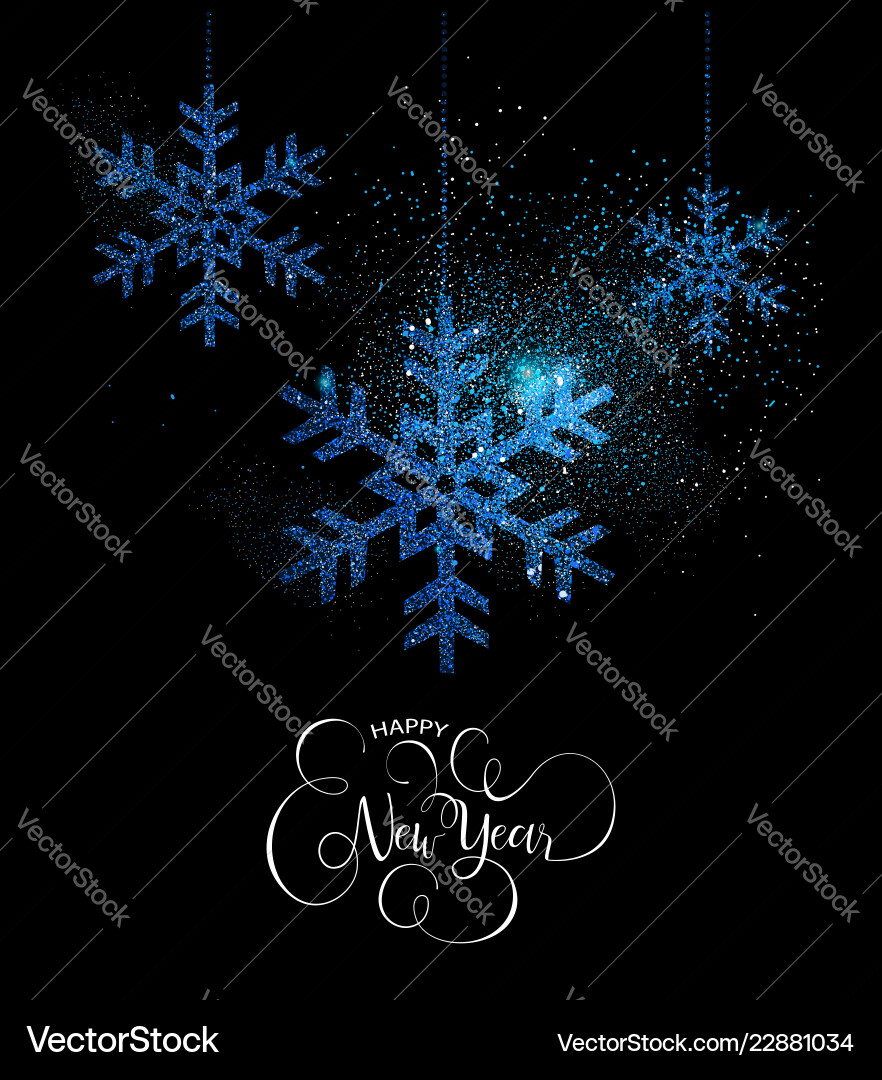 Happy new year blue glitter snowflake card Happy new year blue glitter snowflake card vector image