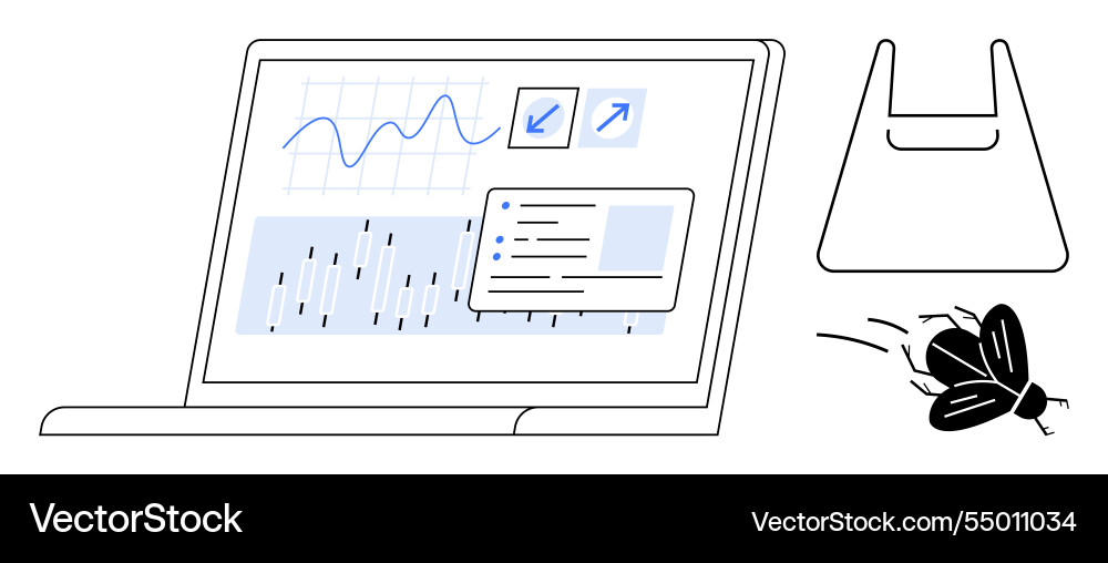 Laptop displaying graphs and data analysis Laptop displaying graphs and data analysis vector image