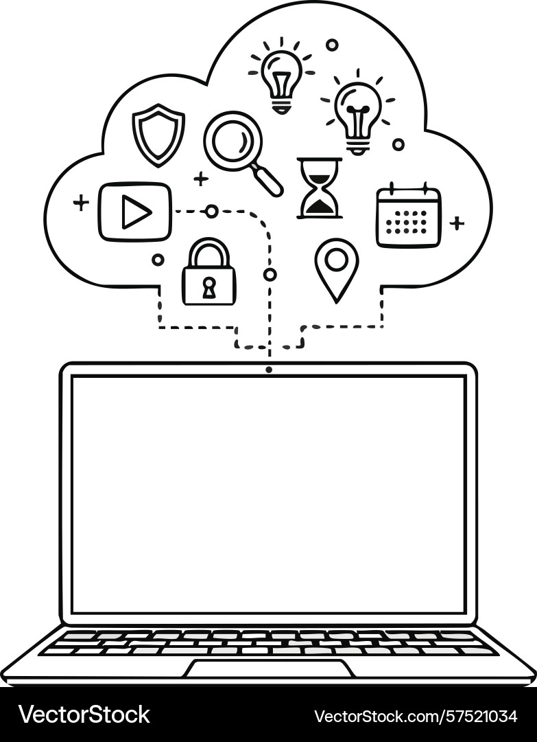 Laptop with cloud computing icons showing Laptop with cloud computing icons showing vector image