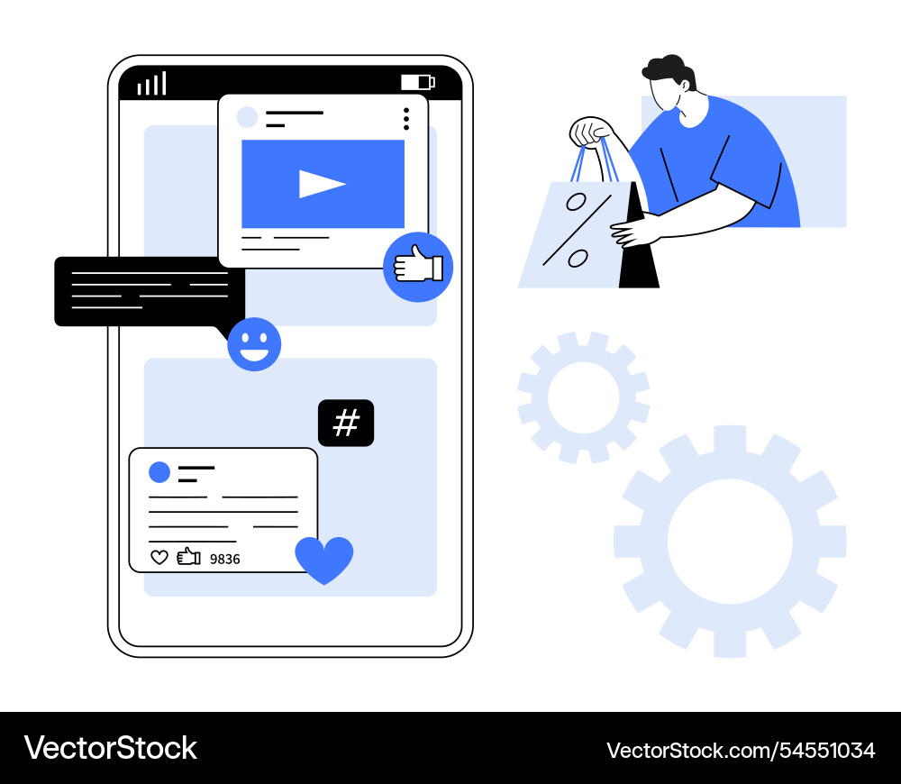 Man shopping online using mobile app with social Man shopping online using mobile app with social vector image