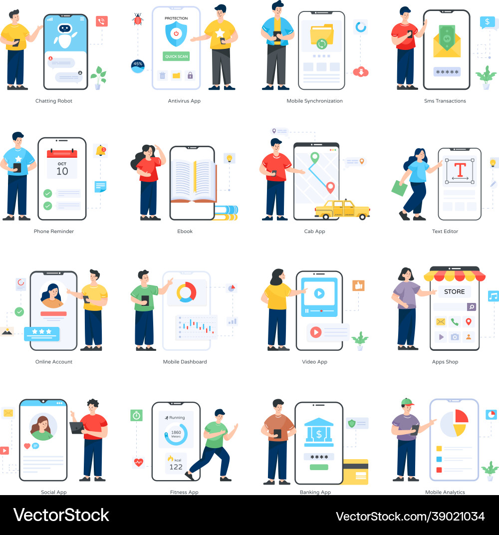 Mobile apps and app services flat Royalty Free Vector Image
