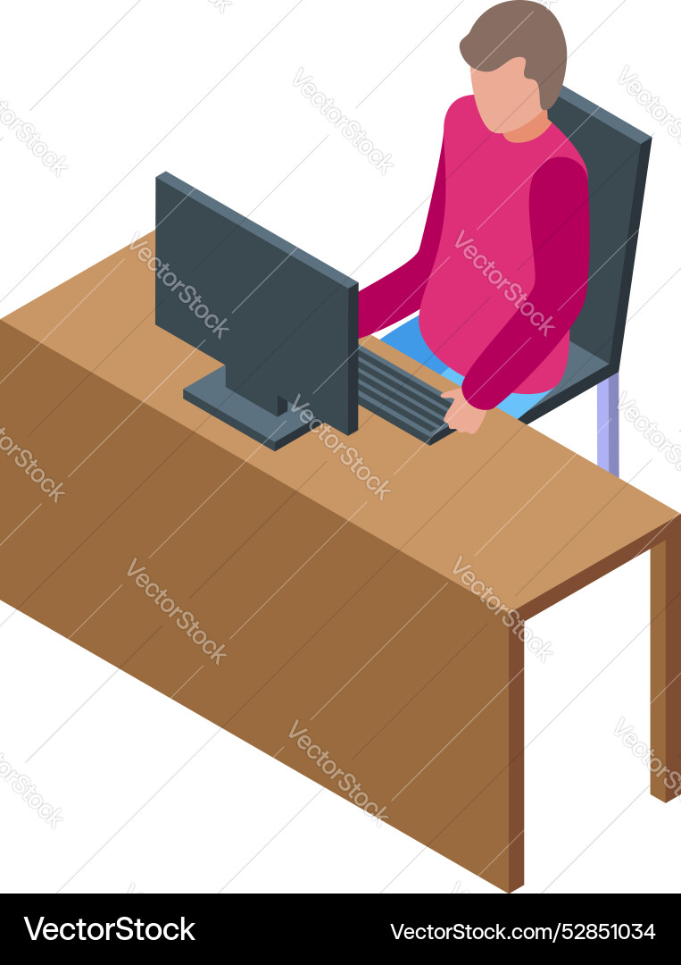 Office worker typing on keyboard at desk working Office worker typing on keyboard at desk working vector image