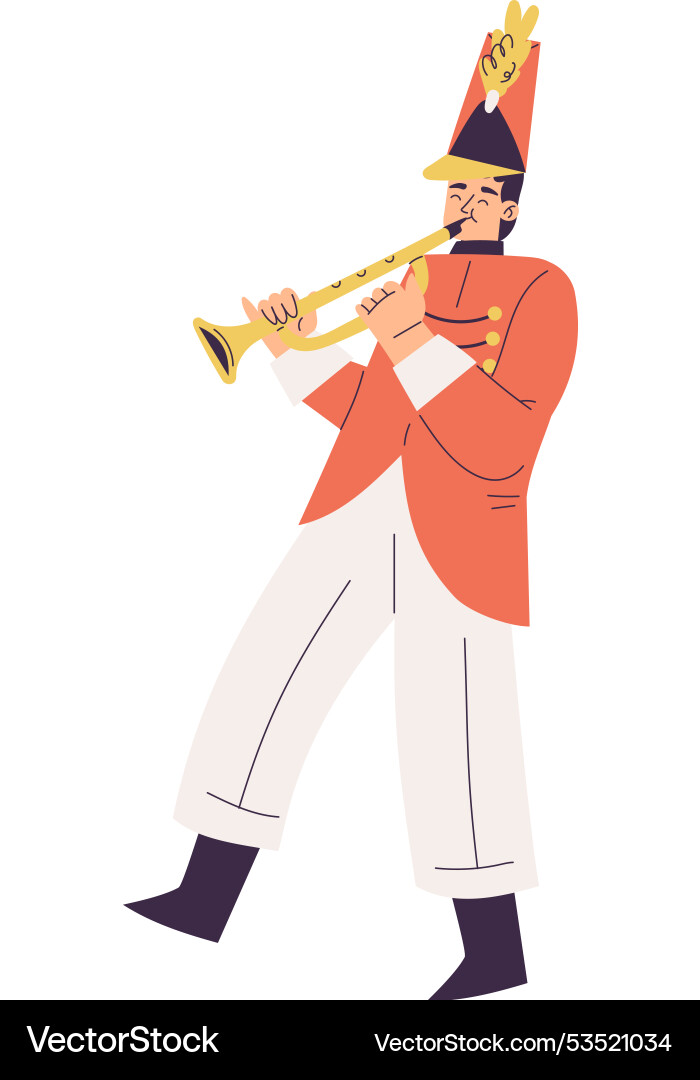 Orchestra with marching man character in red Orchestra with marching man character in red vector image