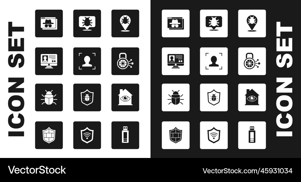 Set system bug face recognition create account Set system bug face recognition create account vector image