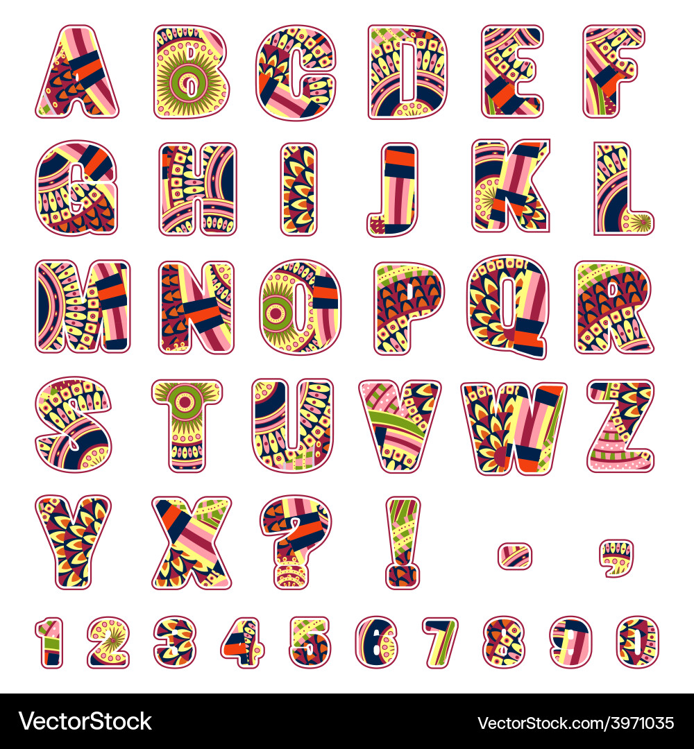 Abc letters with ethnic patterns vector image