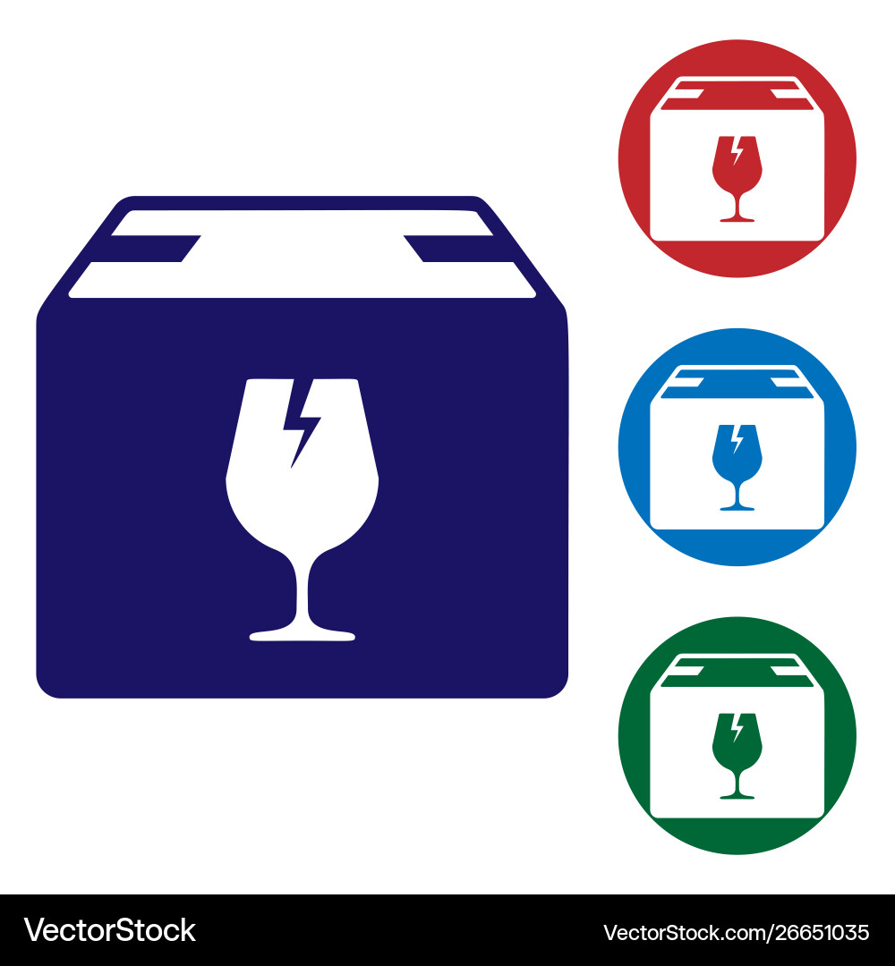 Blue delivery package box with fragile content Blue delivery package box with fragile content Vector Image