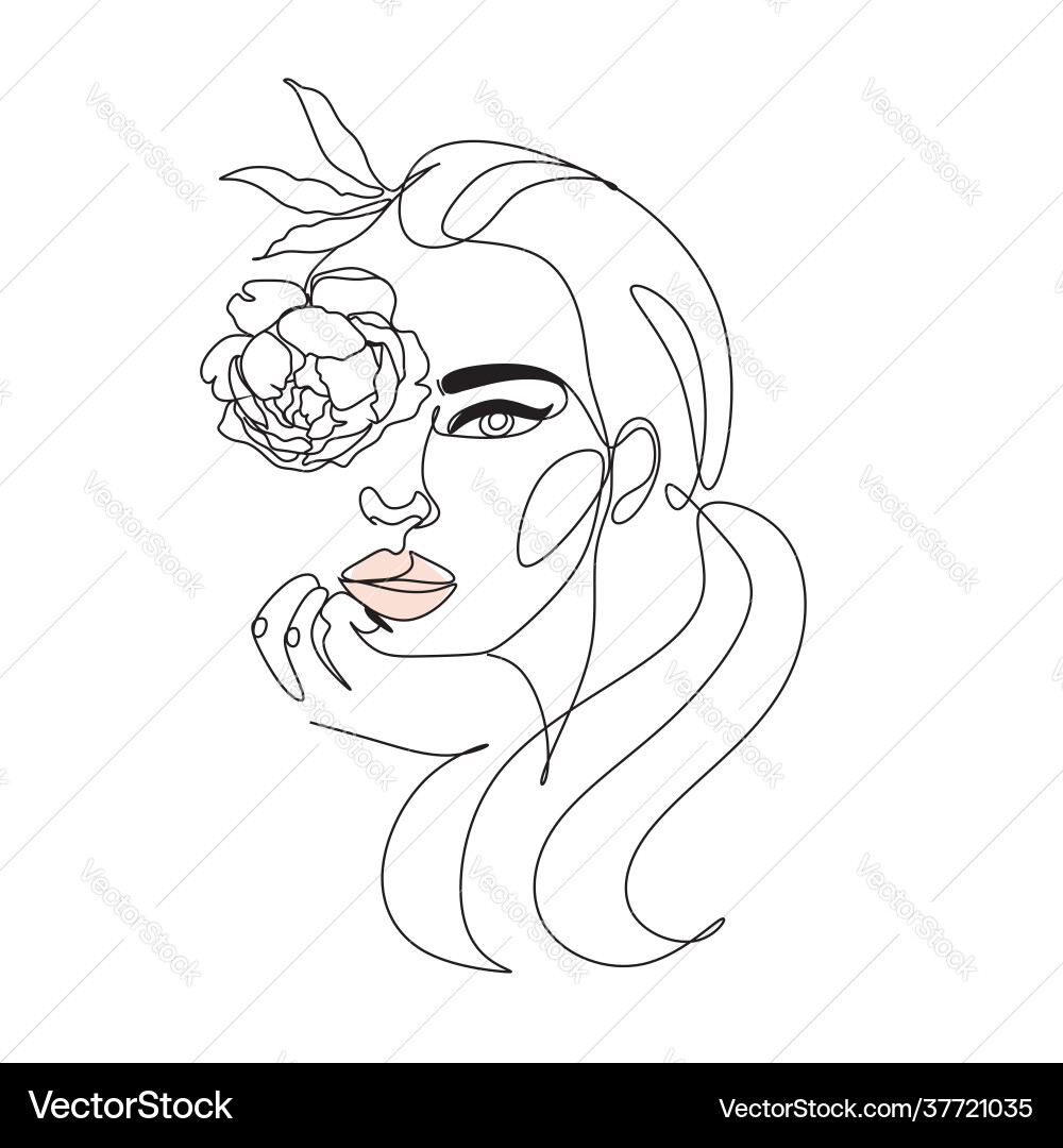 Face with flowers line drawing art woman Face with flowers line drawing art woman vector image
