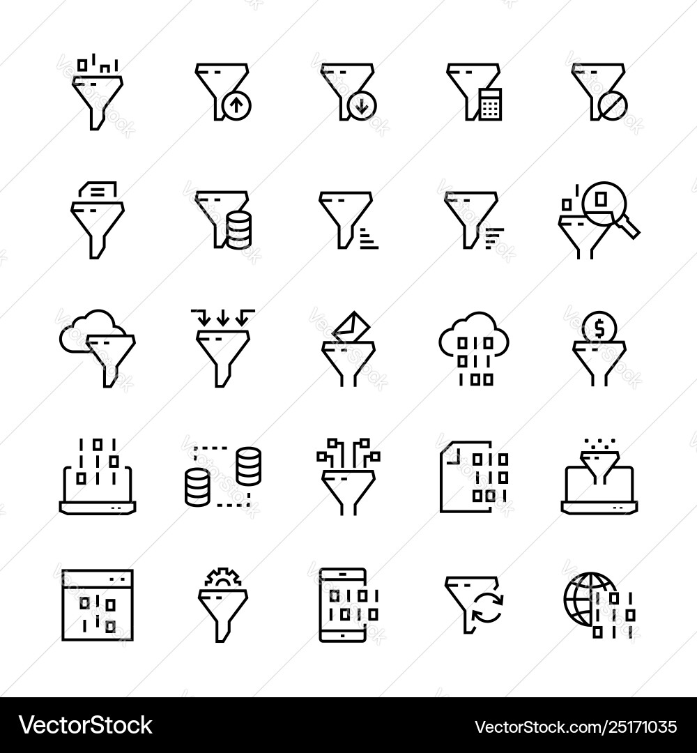 Filter data icon set in line style Filter data icon set in line style vector image