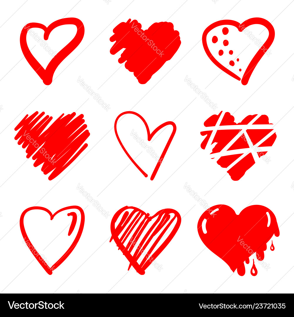 Hand Drawn Hearts - Valentine's Elements vector image