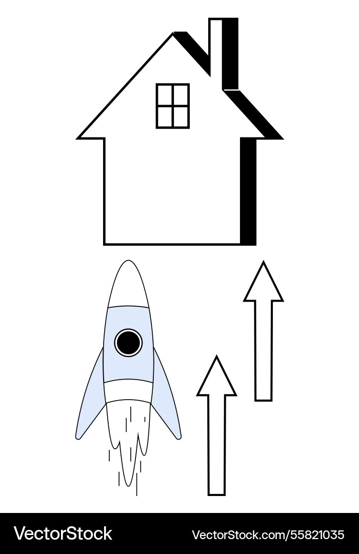 House with rocket and upward arrows representing House with rocket and upward arrows representing vector image