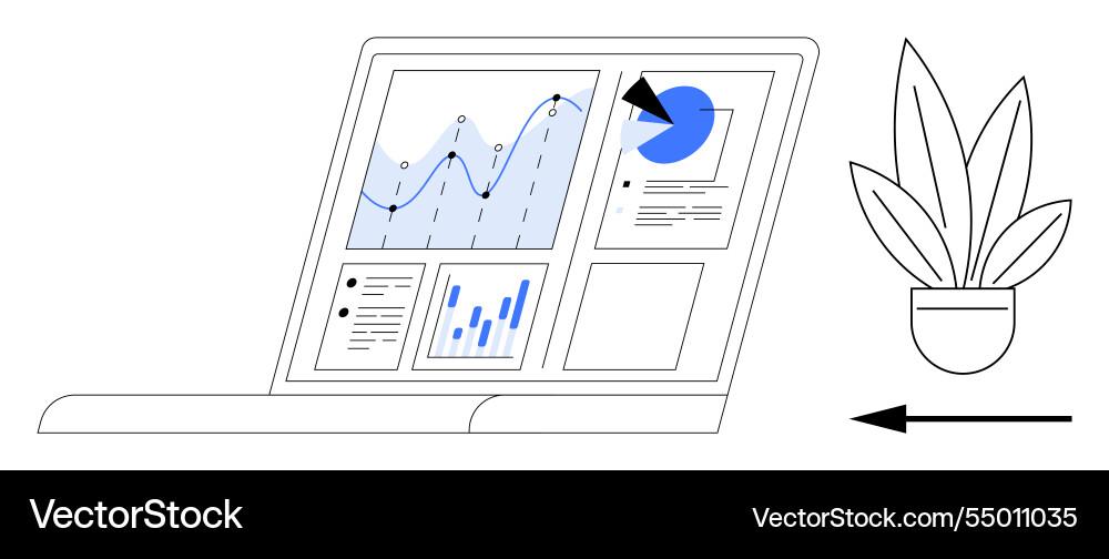 Laptop displaying business analytics with progress Laptop displaying business analytics with progress vector image