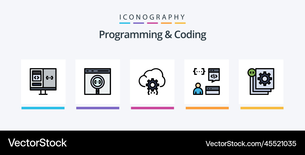 Programmierung und Kodierung Linie gefüllt 5 Icon-Pack vektorbild