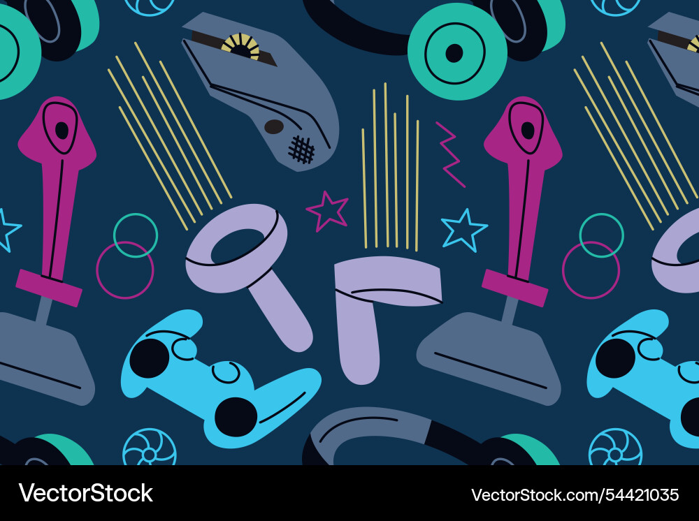 Seamless gaming pattern with colorful controllers Seamless gaming pattern with colorful controllers Vector Image