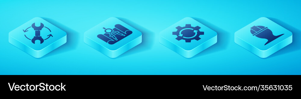 Set isometric wrench and arrows as workflow Set isometric wrench and arrows as workflow vector image