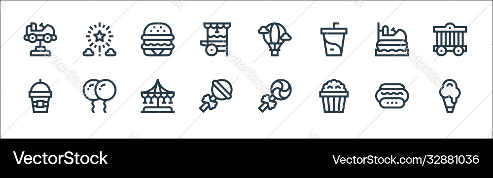 Amusement park line icons linear set quality Amusement park line icons linear set quality vector image