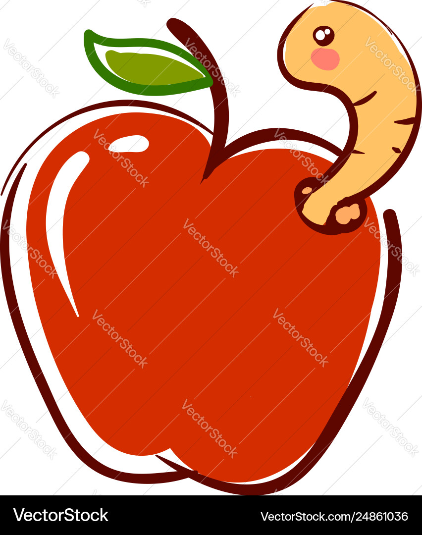 Apple worm going out from fruit basic rgb vector image