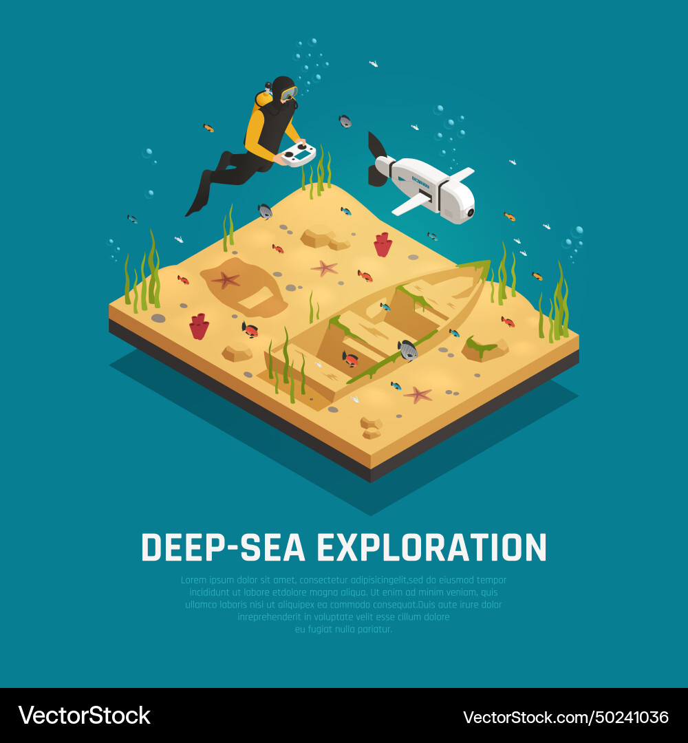 Bio robot fish isometric composition Vector Image