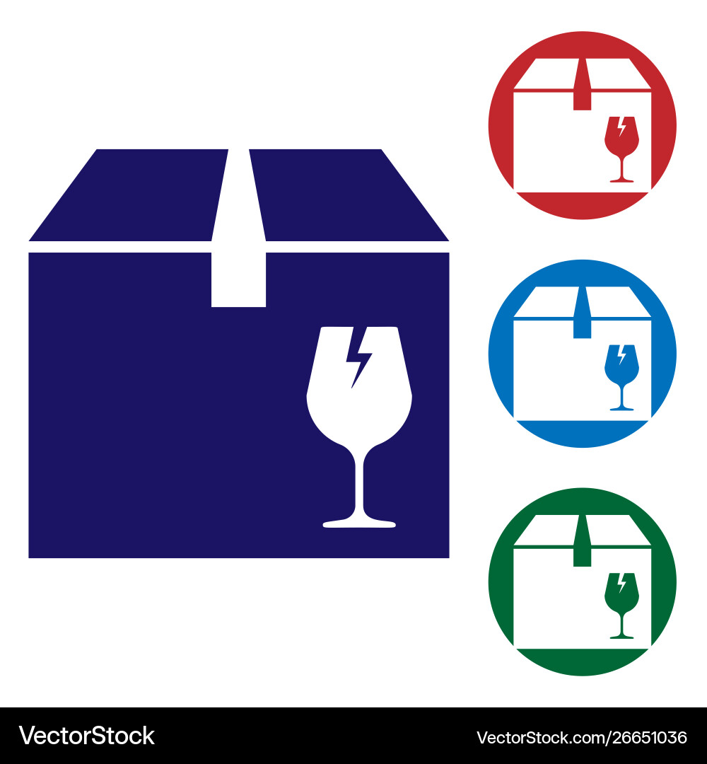 Blue delivery package box with fragile content Blue delivery package box with fragile content Vector Image