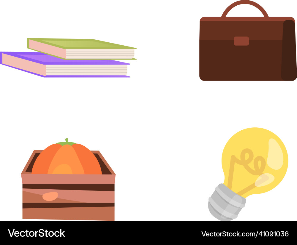 Briefcase and books flat color objects set Briefcase and books flat color objects set vector image