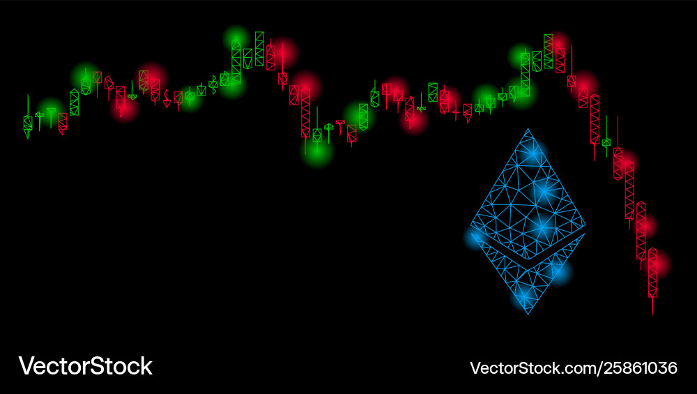 Bright mesh carcass ethereum falling chart Bright mesh carcass ethereum falling chart vector image