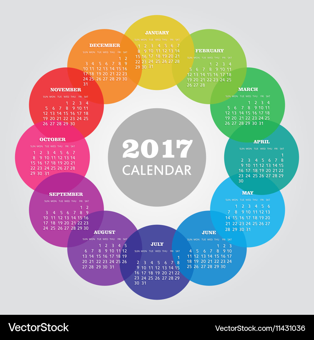 Calendar 2017 year with colored circle Vector Image