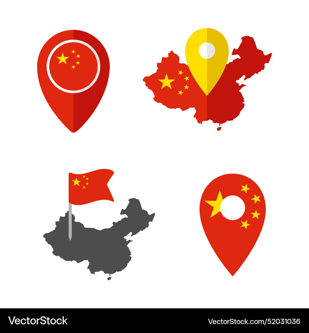 China map pointer icons set national flag China map pointer icons set national flag vector image
