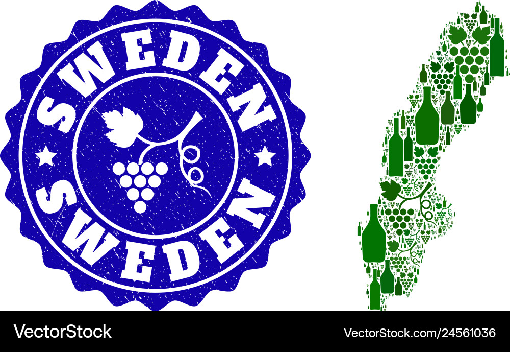 Composition of grape wine map sweden Vector Image