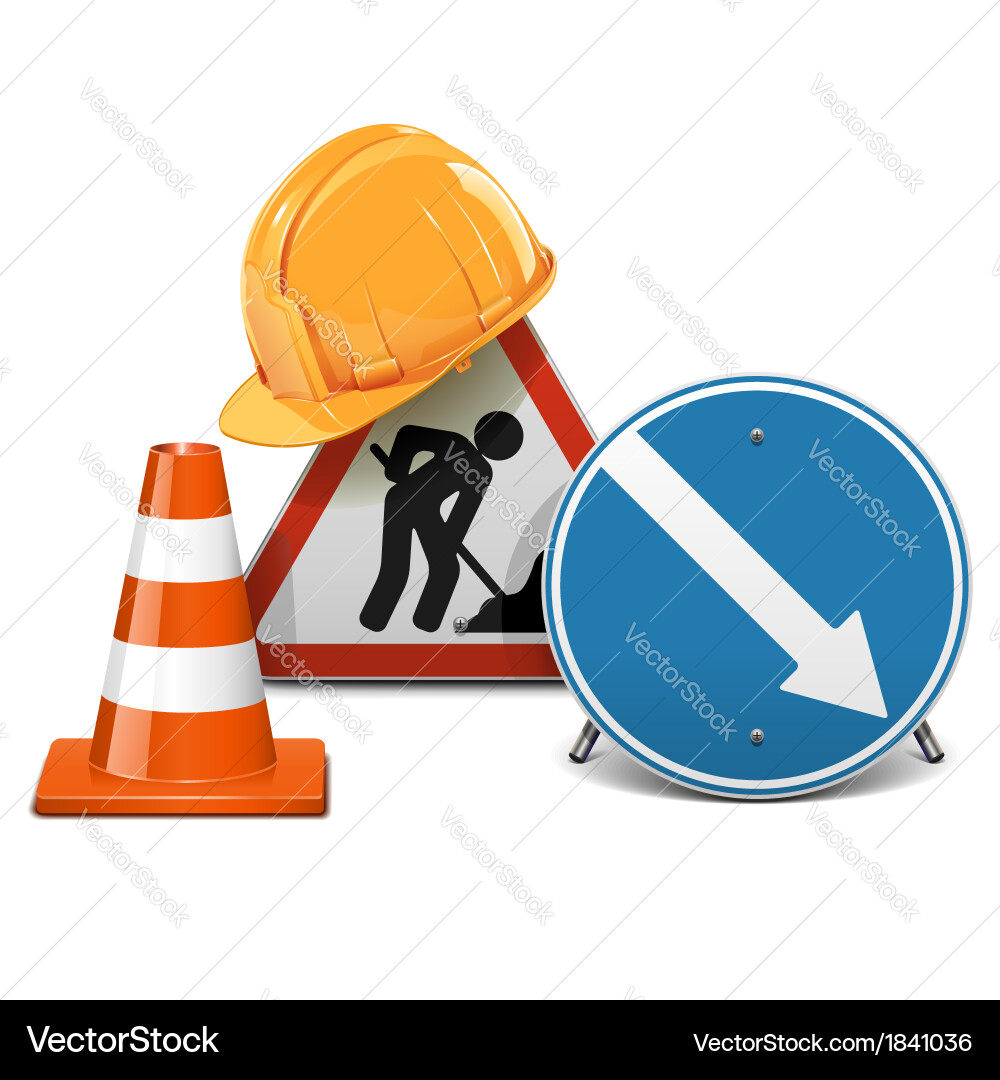 Construction Road Signs with Helmet Vector Image