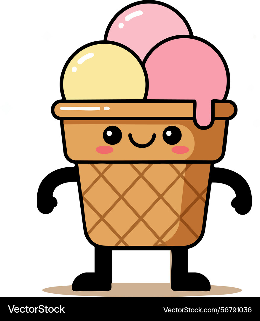 Cute ice cream cone character with three scoops Vector Image