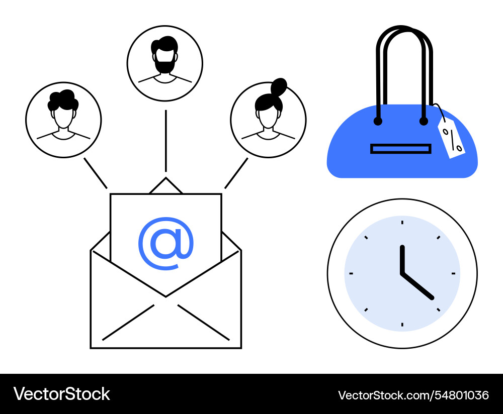 Email communication concept with user avatars Email communication concept with user avatars vector image
