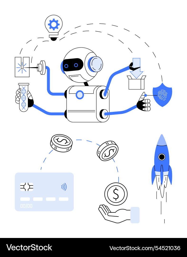 Futuristic robot with multiple tasks featuring ai Futuristic robot with multiple tasks featuring ai vector image