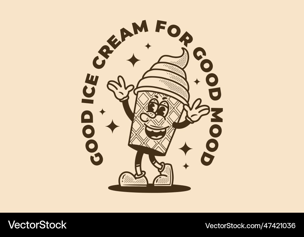 Ice cream cone mascot character with happy Ice cream cone mascot character with happy vector image