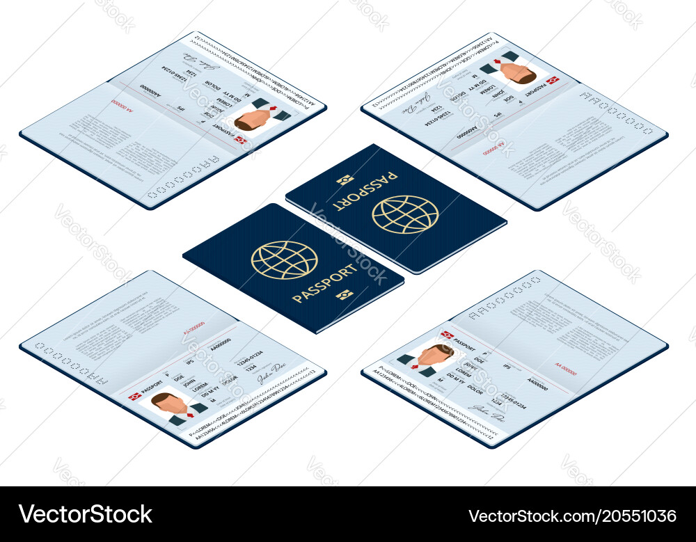 Isometric blank open passport template vector image