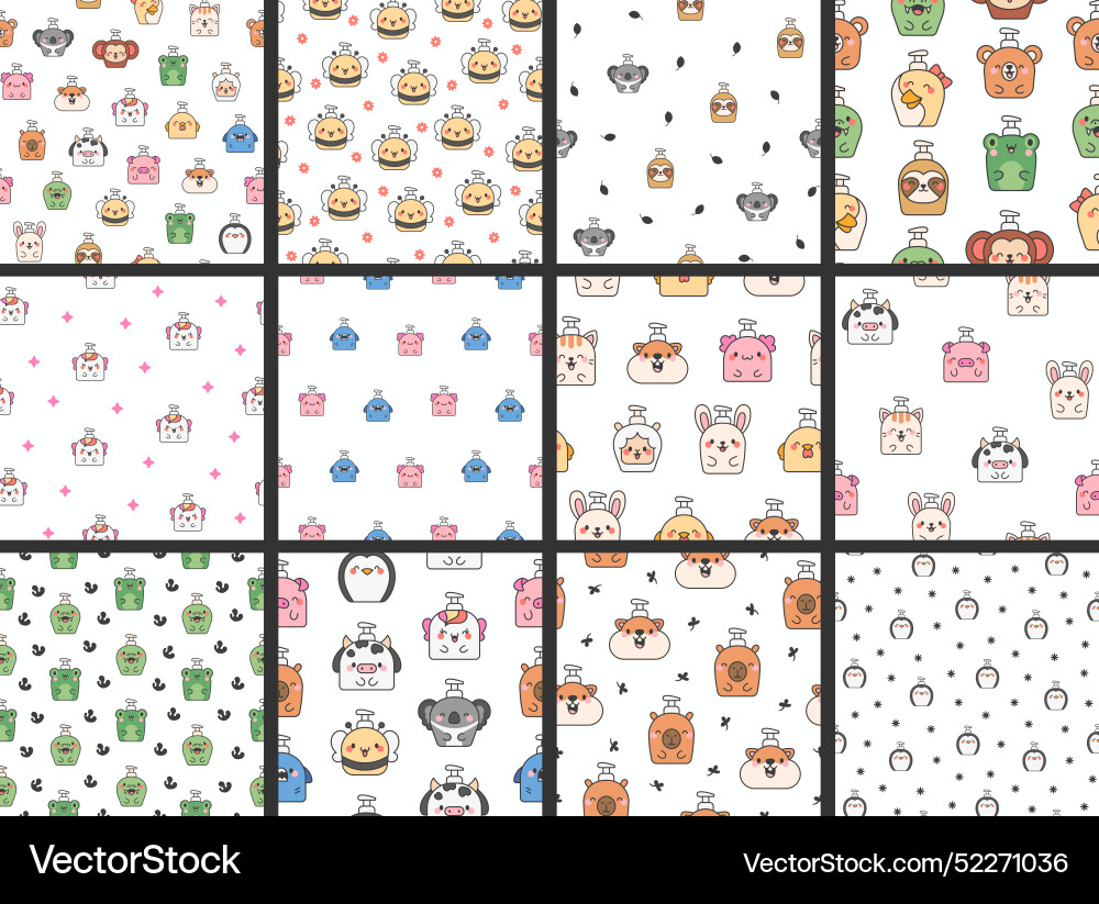 Liquid soap bottles with face seamless pattern Liquid soap bottles with face seamless pattern Vector Image