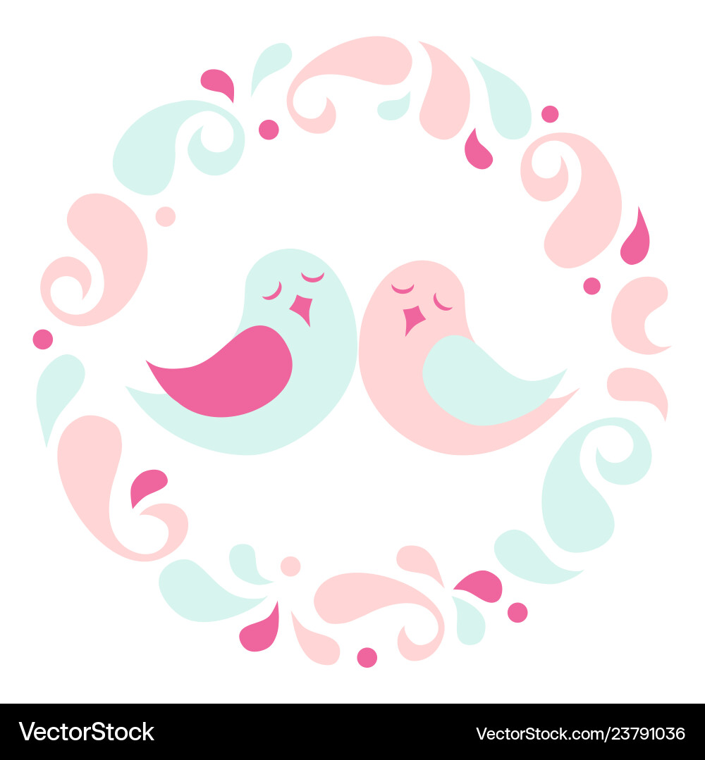 Lovebird with petal circle frame vector image