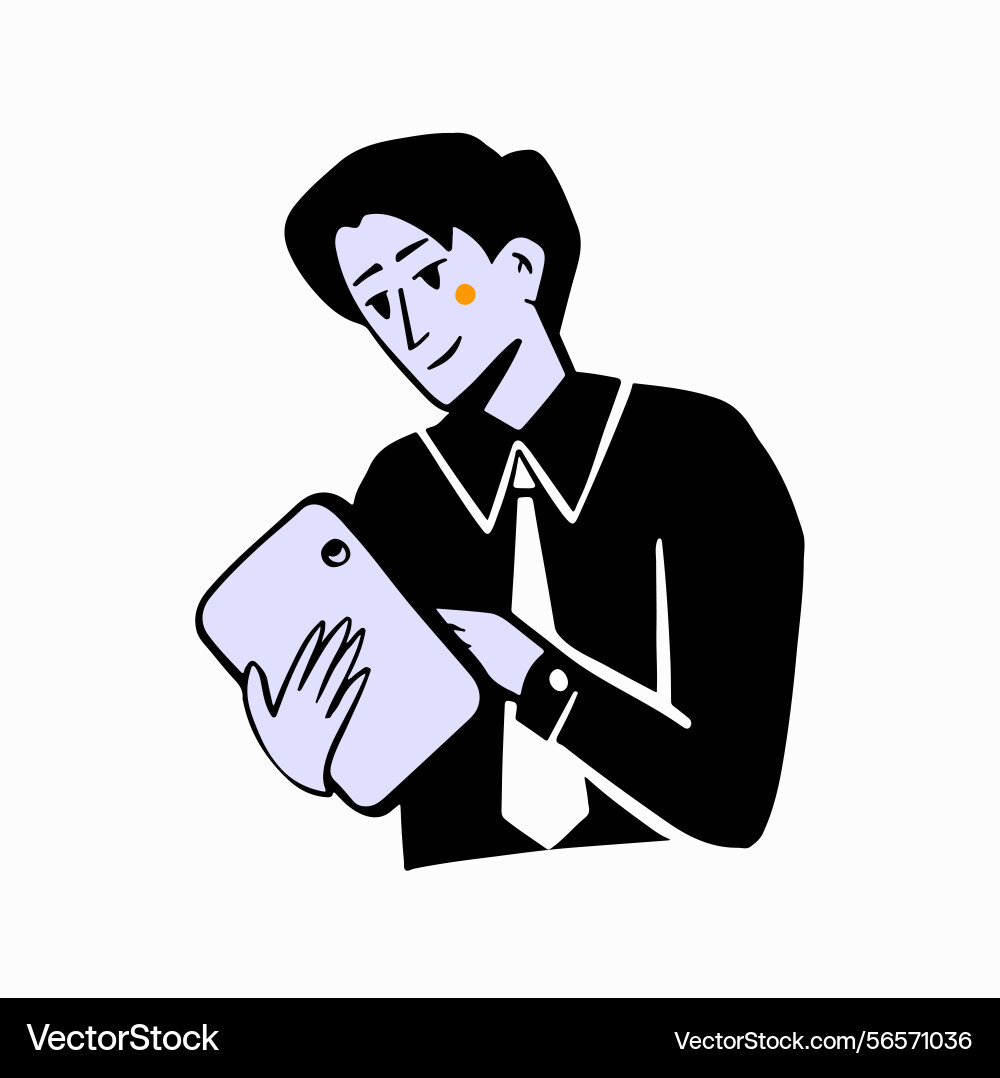 Man with tablet working color style flat Vector Image