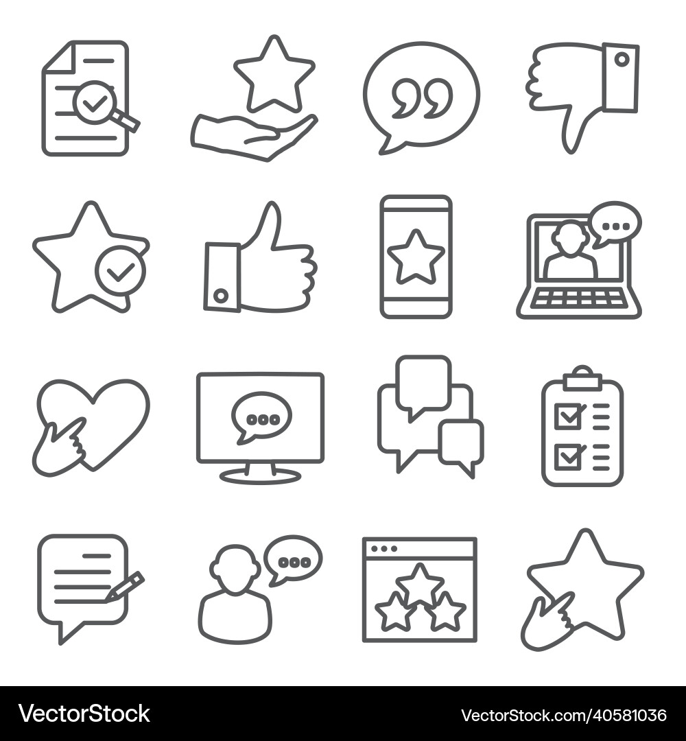Review line icons set on white background Review line icons set on white background vector image