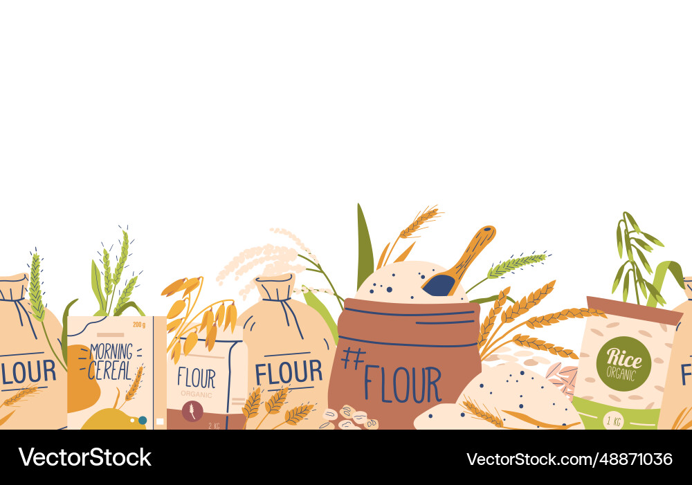 Seamless pattern adorned with cereal products like Seamless pattern adorned with cereal products like vector image