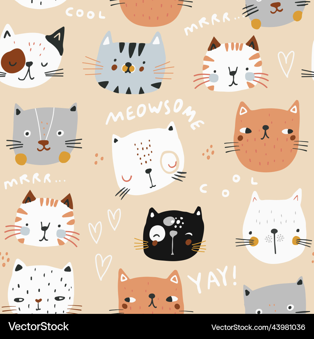 Seamless pattern with hand drawn cat faces Seamless pattern with hand drawn cat faces vector image