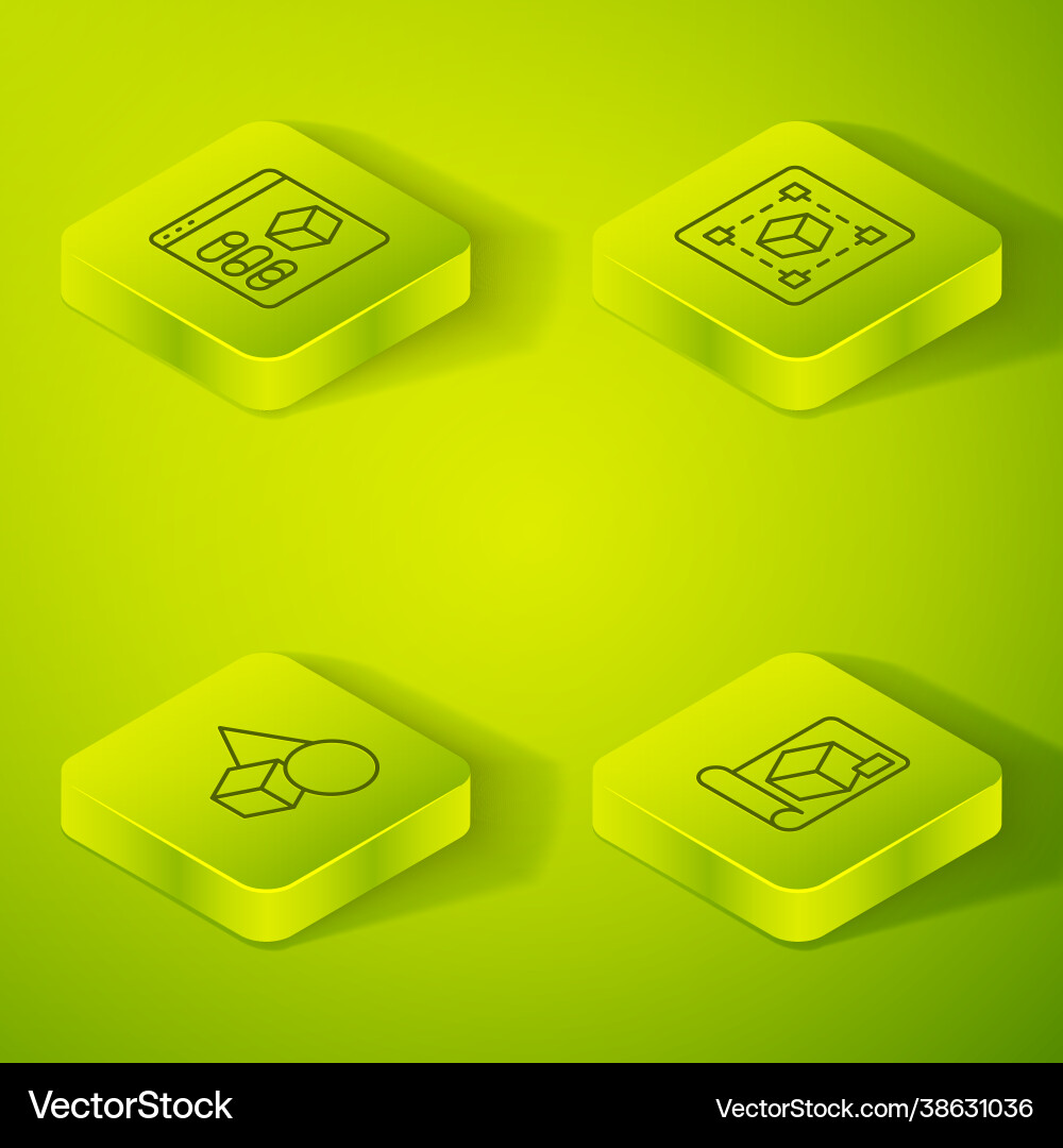 Set isometric line geometric figure cube basic Set isometric line geometric figure cube basic vector image