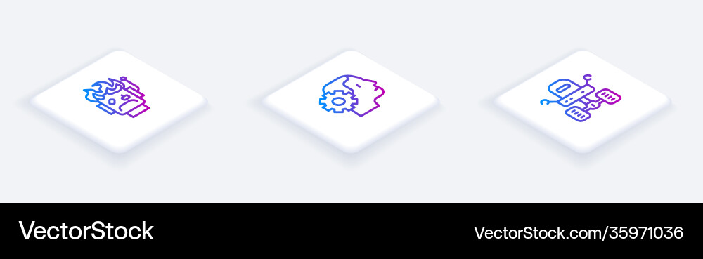 Set isometric line robot burned out humanoid Set isometric line robot burned out humanoid vector image