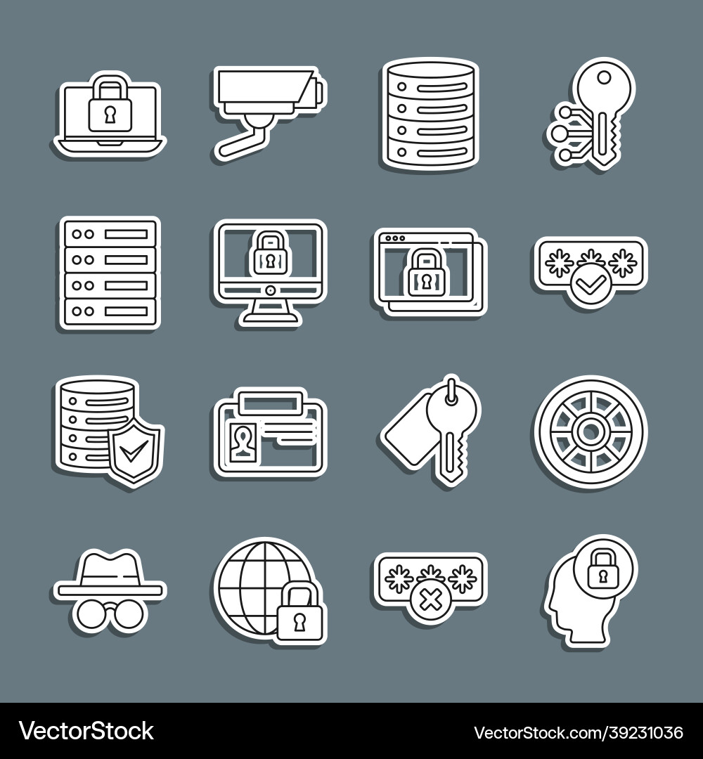 Set line human head with lock safe password Set line human head with lock safe password Vector Image