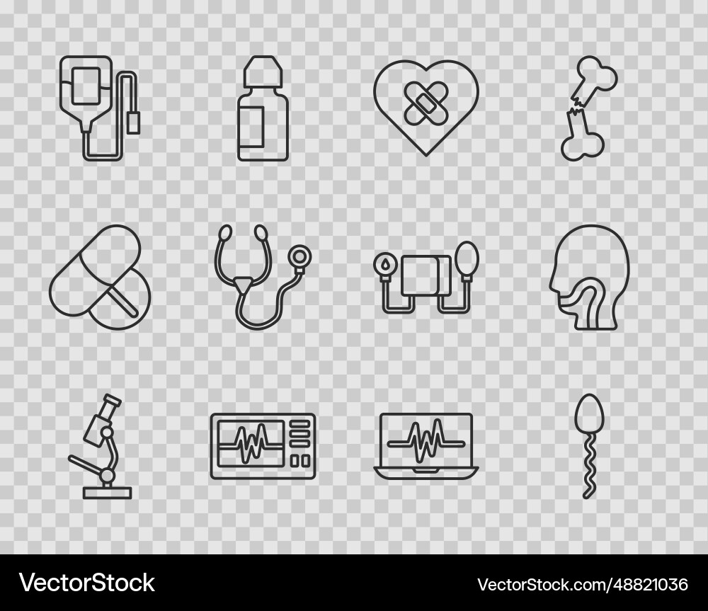Set line microscope sperm healed broken heart Set line microscope sperm healed broken heart Vector Image