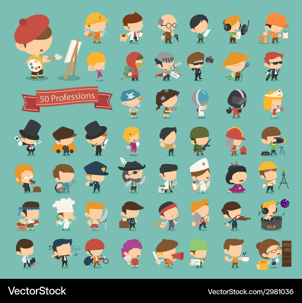 Set of 50 Diverse Professions Vector Image