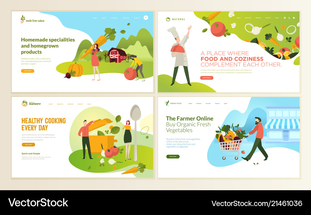 Set of web page design templates for organic food Set of web page design templates for organic food vector image