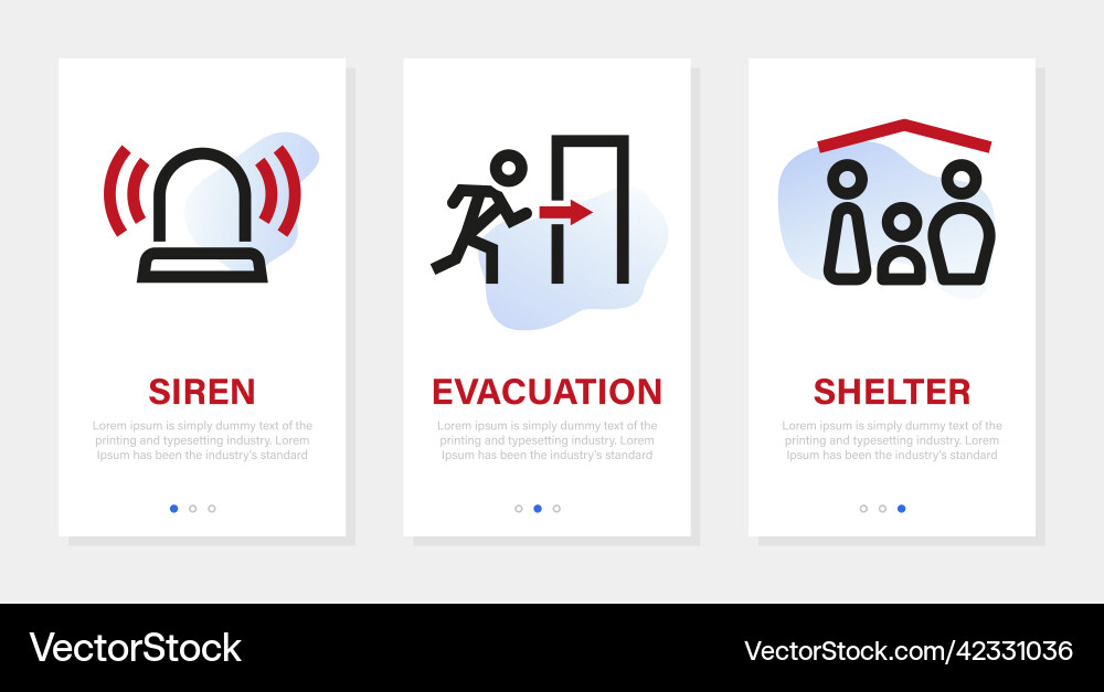 Siren warning onboarding design emergency Siren warning onboarding design emergency Vector Image